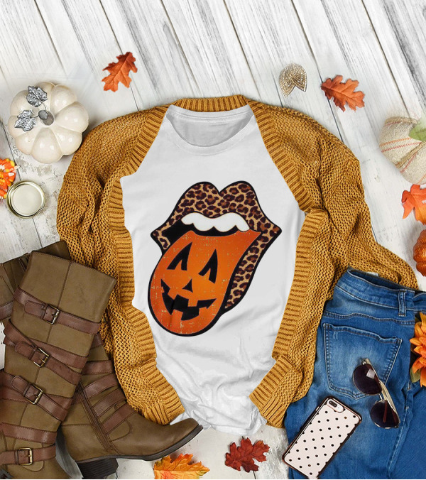 Rolling Pumpkin Leopard Tongue Jack-O'-Lantern T-Shirt