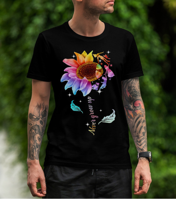 Never Grow Up Peter Pan Rainbow Flower Fantasy T-Shirt