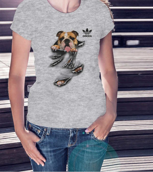 Cool Funny English Bulldog Ripping Through Pocket T-Shirt