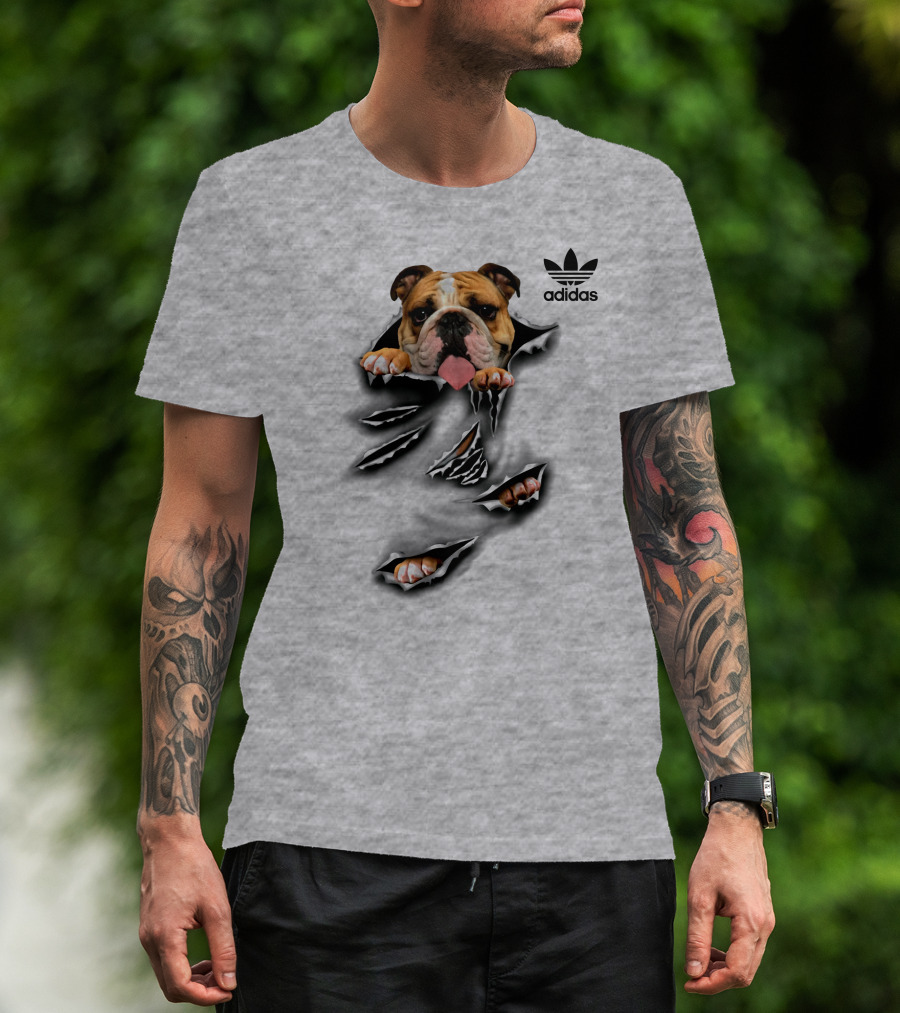 Cool Funny English Bulldog Ripping Through Pocket T-Shirt