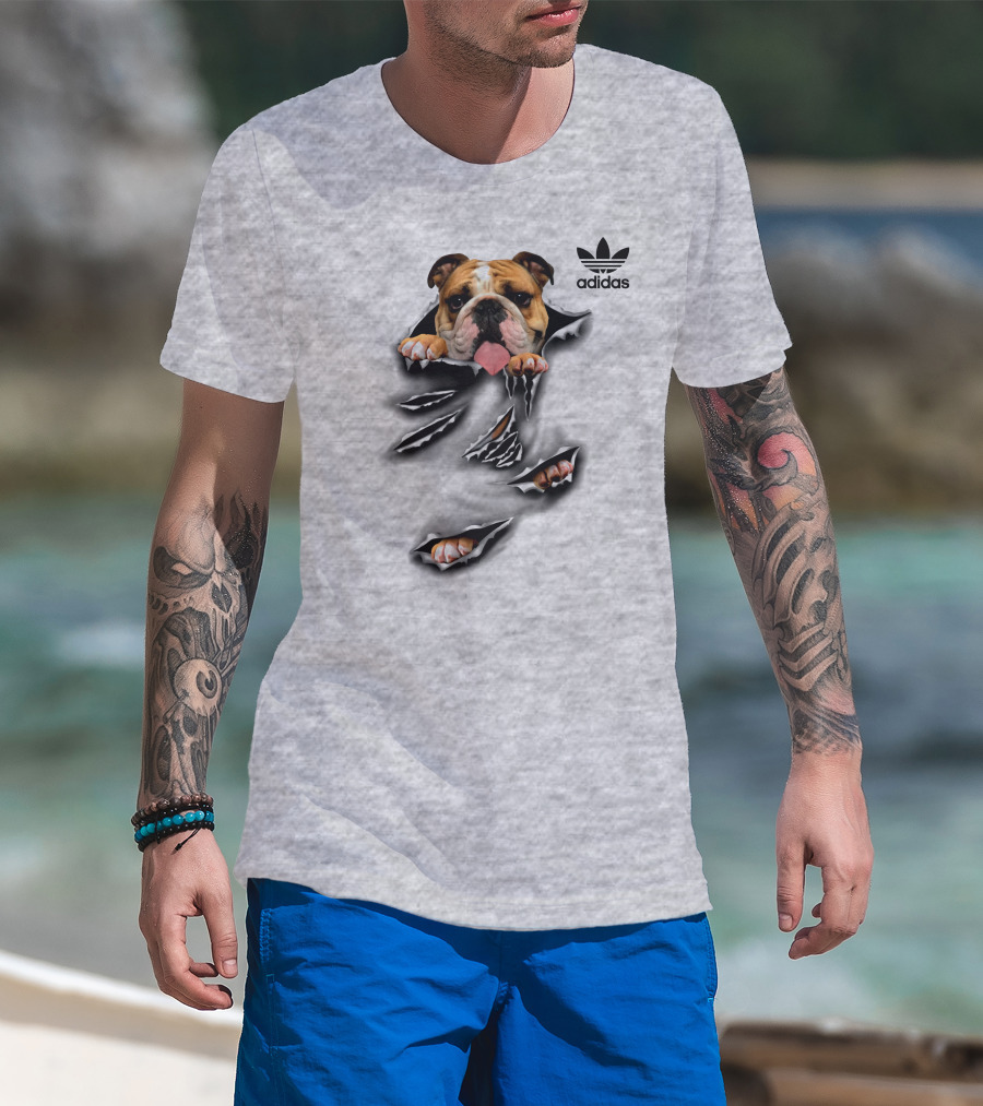 Cool Funny English Bulldog Ripping Through Pocket T-Shirt