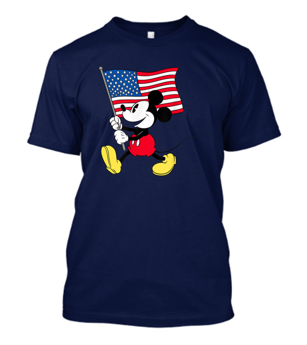 Mickey Mouse Holding American Flag Patriotic Disney T-Shirt