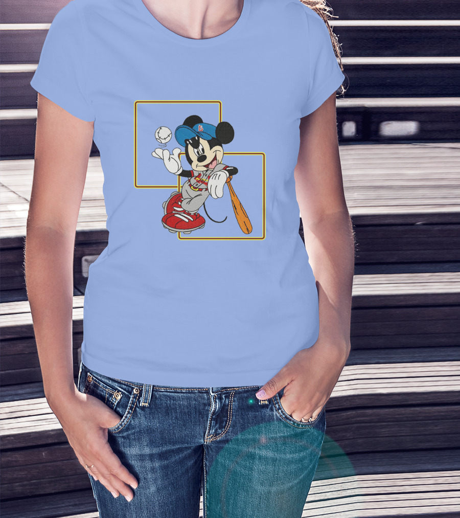 Mickey Mouse Baseball Player Blue Cap Bat And Ball Disney Classic T-Shirt