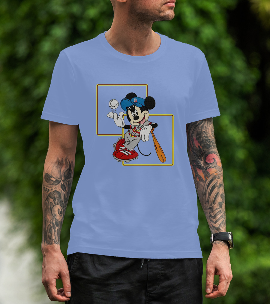 Mickey Mouse Baseball Player Blue Cap Bat And Ball Disney Classic T-Shirt