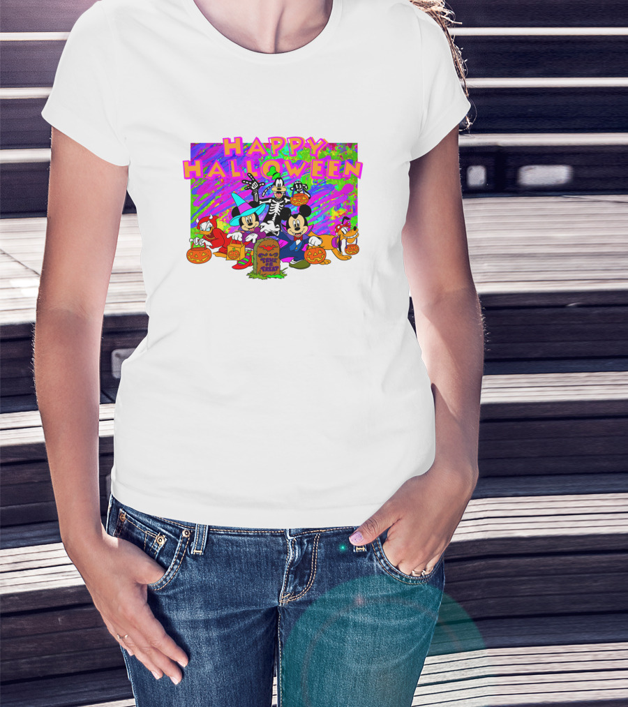 Happy Halloween Mickey Mouse And Friends Pumpkin Tombstone Party T-Shirt