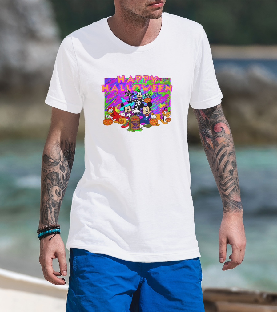 Happy Halloween Mickey Mouse And Friends Pumpkin Tombstone Party T-Shirt