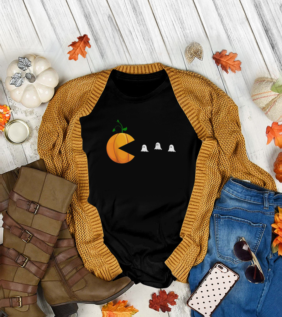 Funny Halloween Pumpkin Ghosts Pac-Man T-Shirt