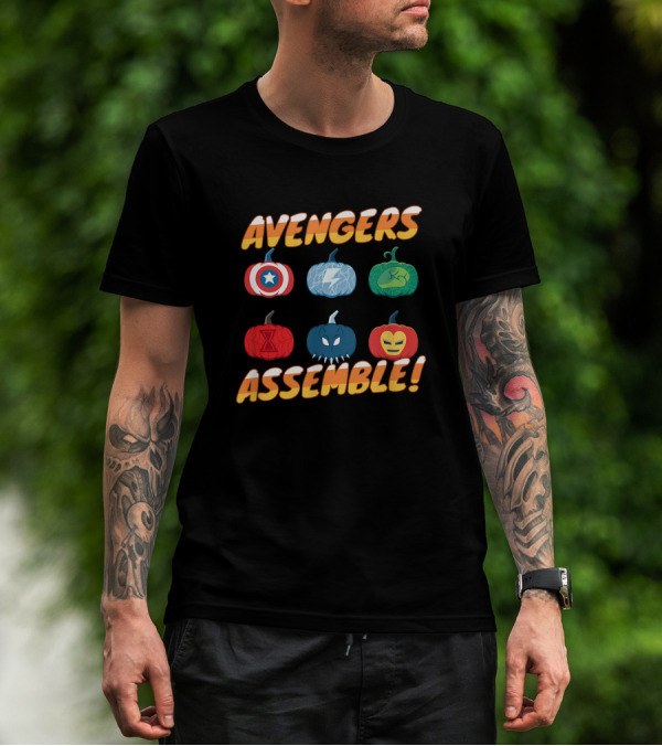Avengers Assemble Halloween Pumpkin Heroes Icons T-Shirt