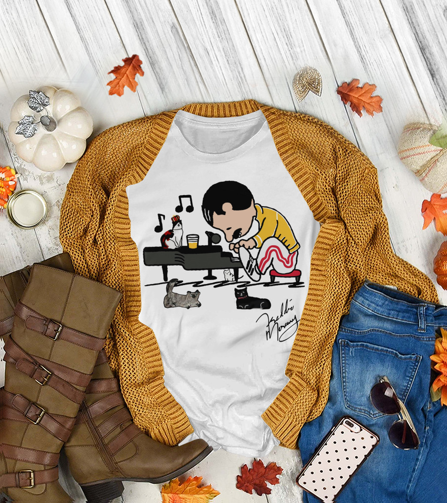 Freddie Mercury Signature with Cats and Piano Playful T-Shirt
