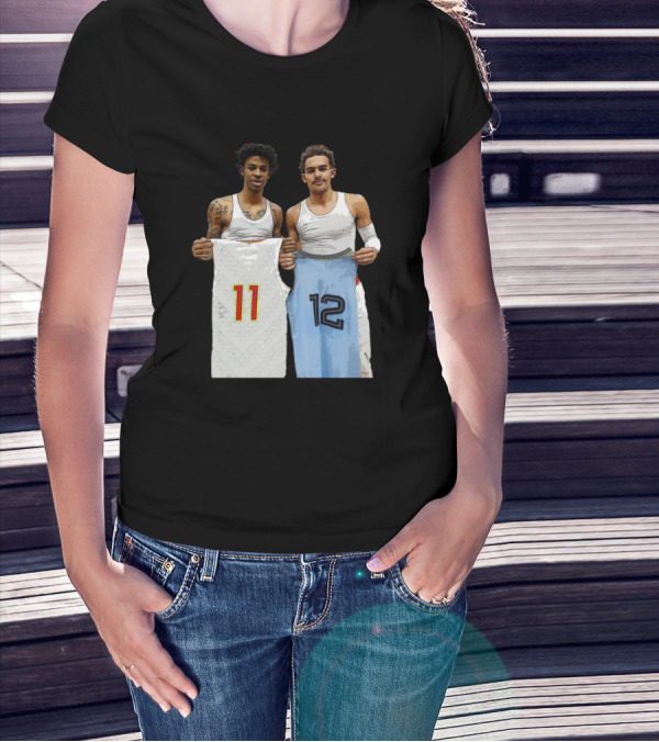 Trae Young Ja Morant Holding 11 12 Jerseys Funny Basketball Duo T-Shirt