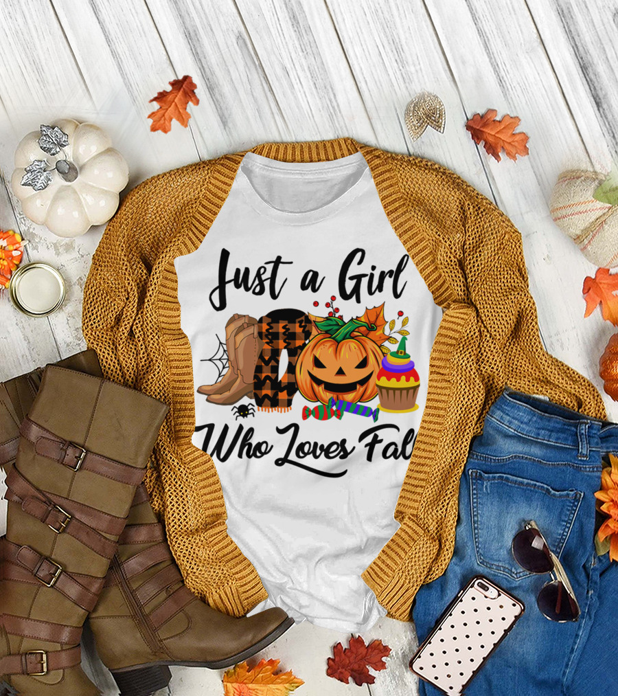 Just a Girl Who Loves Fall with Pumpkin and Boots T-Shirt