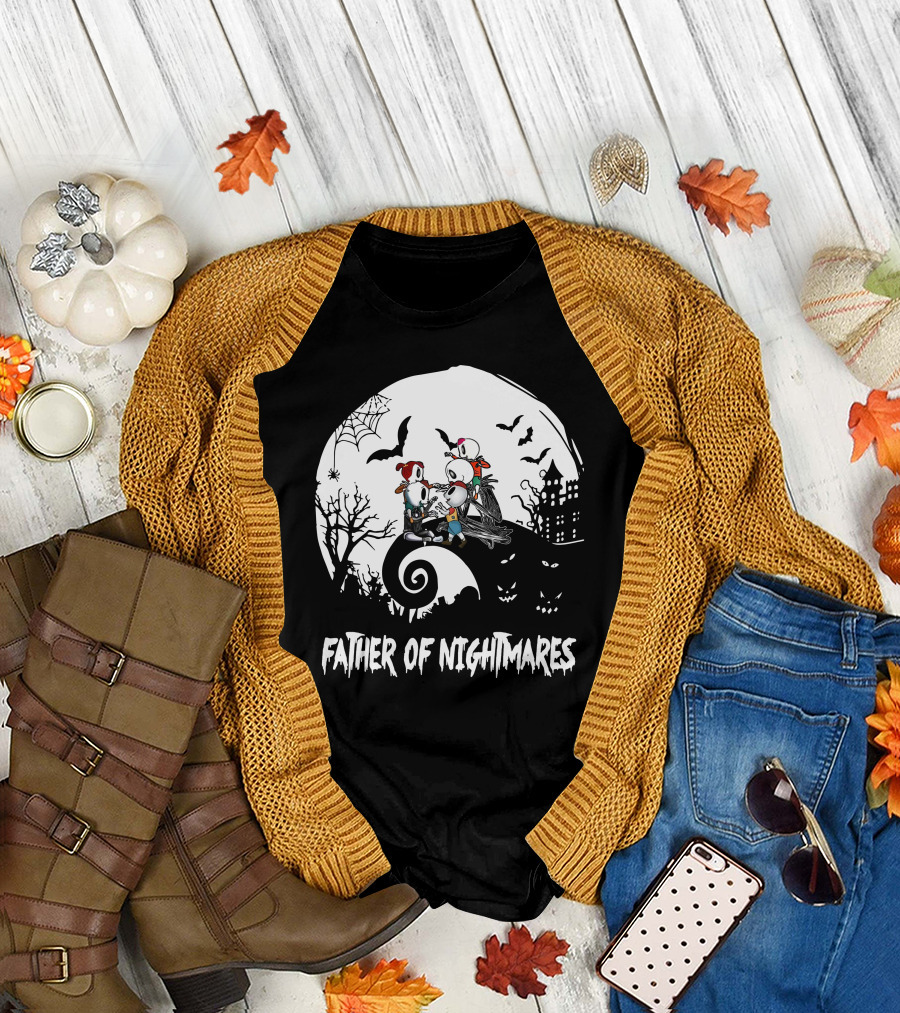 Father of Nightmares Halloween Scene with Skeleton Characters T-Shirt