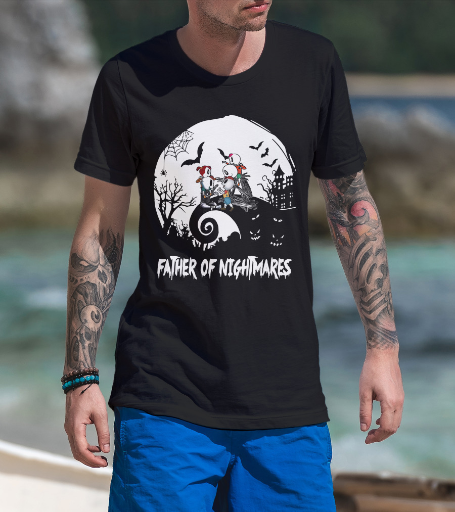 Father Of Nightmares Halloween Scene With Skeleton Characters T-Shirt