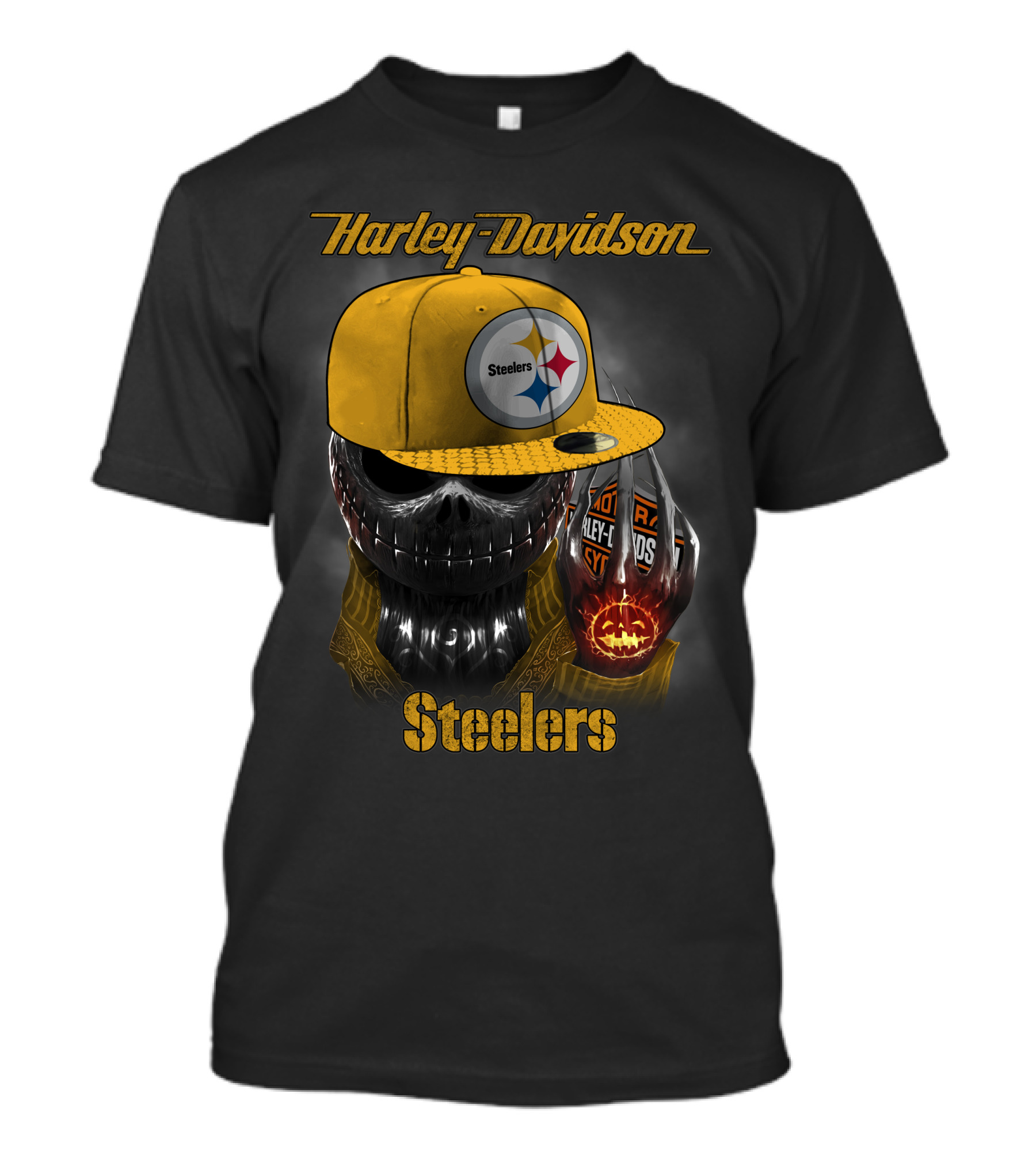 Harley Davidson Steelers Skull With Cap T-Shirt