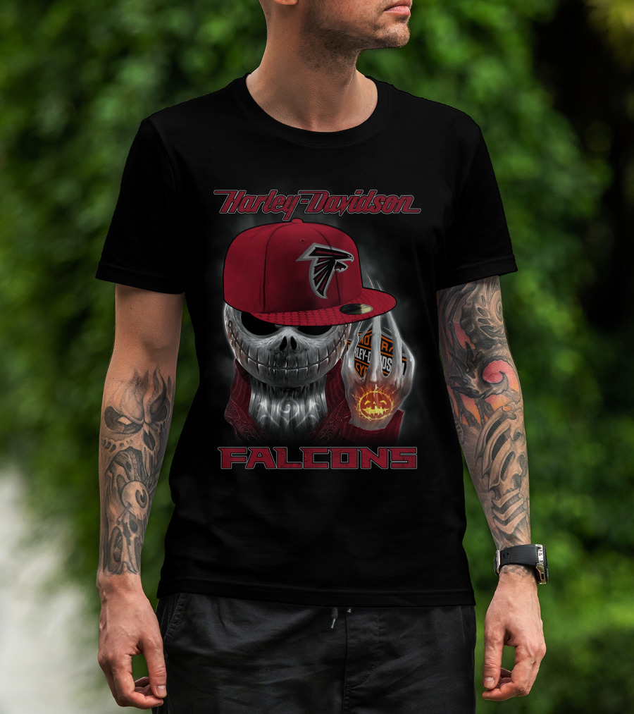 Harley Davidson Falcons Atlanta Skeleton Skull Red Cap T-Shirt