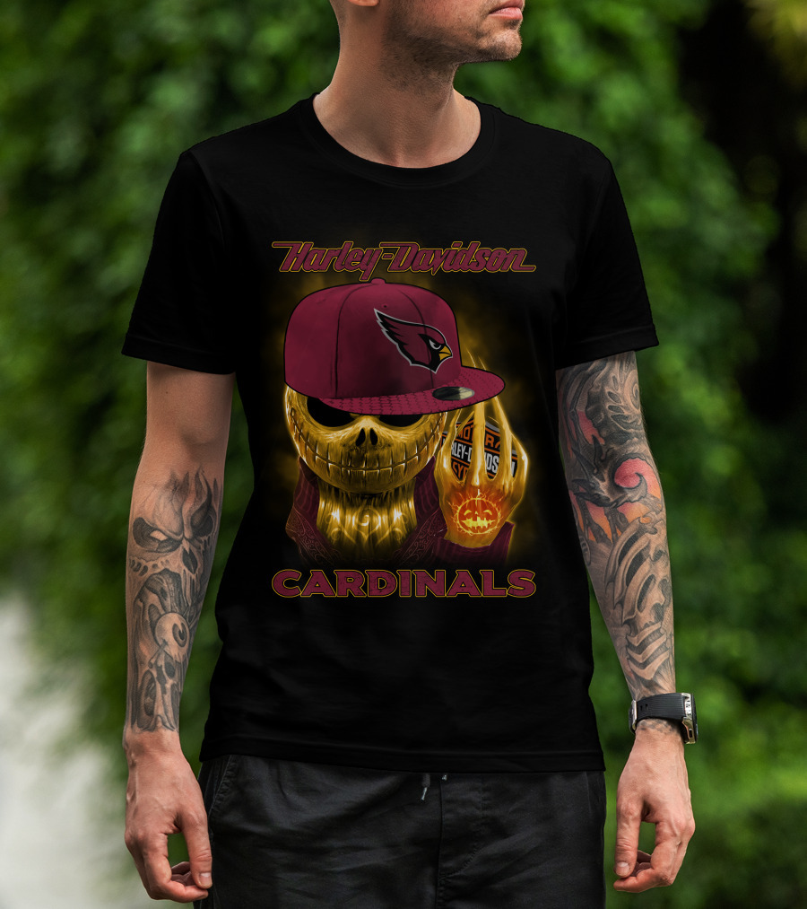 Harley Davidson Arizona Cardinals Gold Skull With Cap T-Shirt