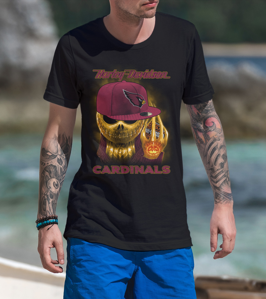 Harley Davidson Arizona Cardinals Gold Skull With Cap T-Shirt