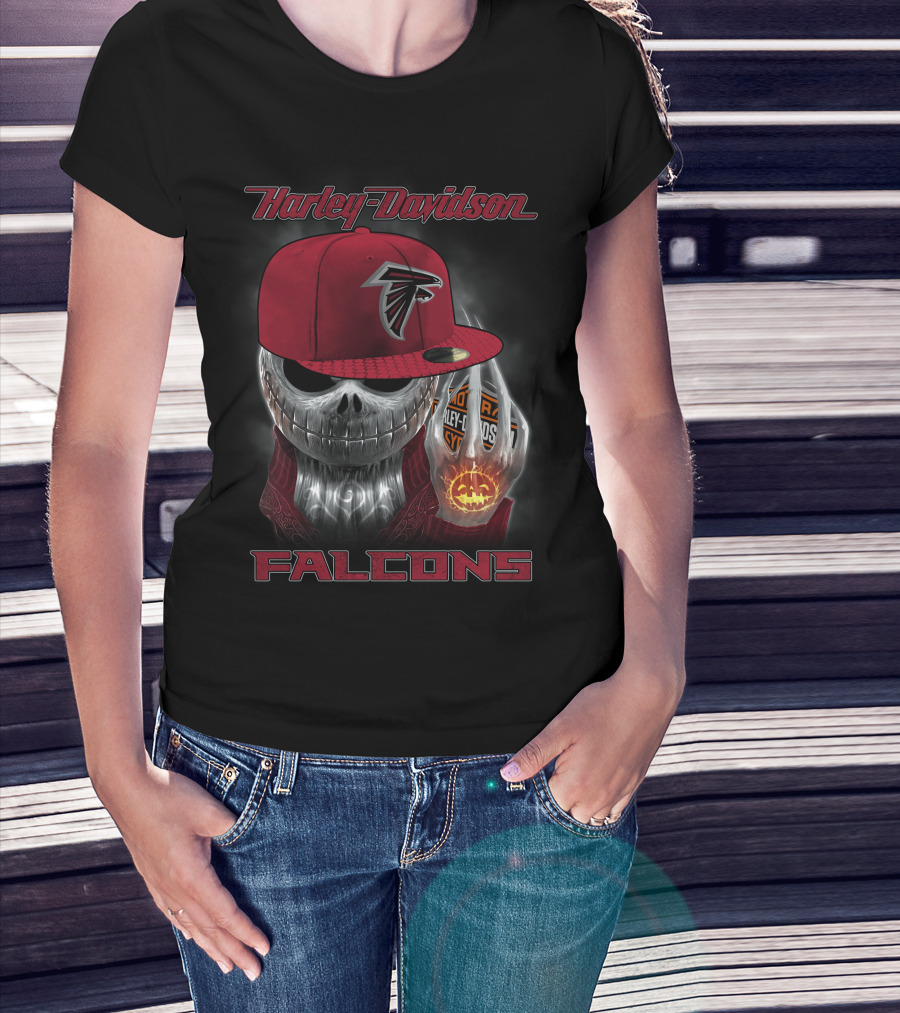 Harley Davidson Atlanta Falcons Skull With Cap T-Shirt