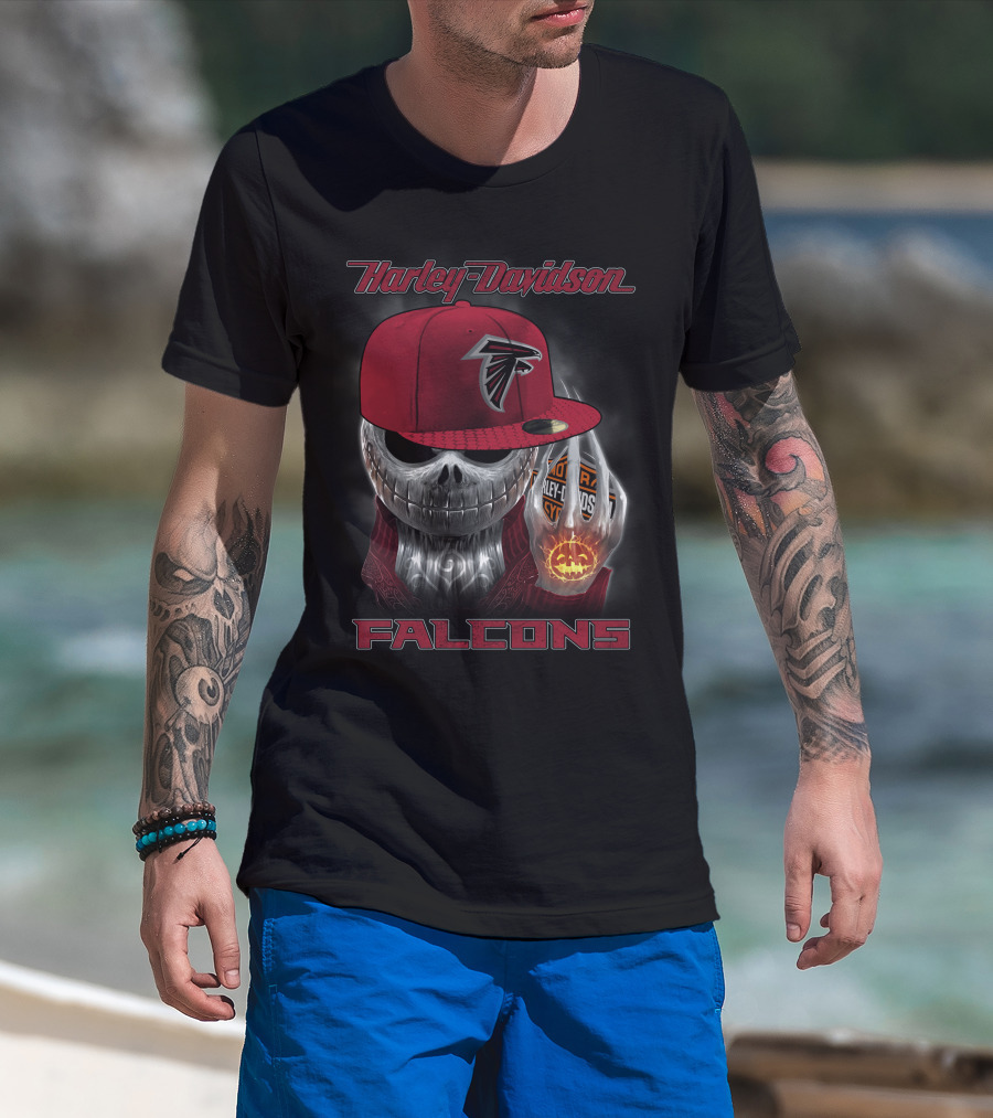 Harley Davidson Atlanta Falcons Skull With Cap T-Shirt