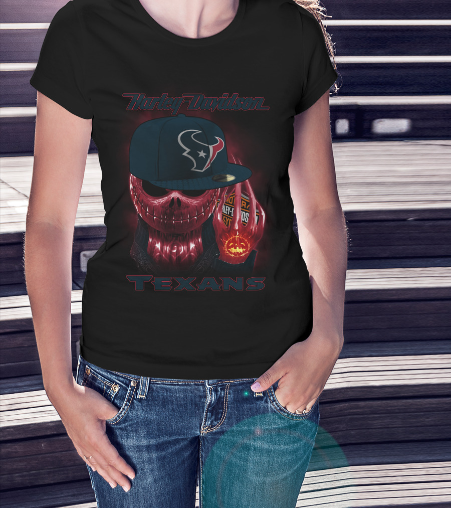Harley Davidson Houston Texans Skulls And Cycles T-Shirt