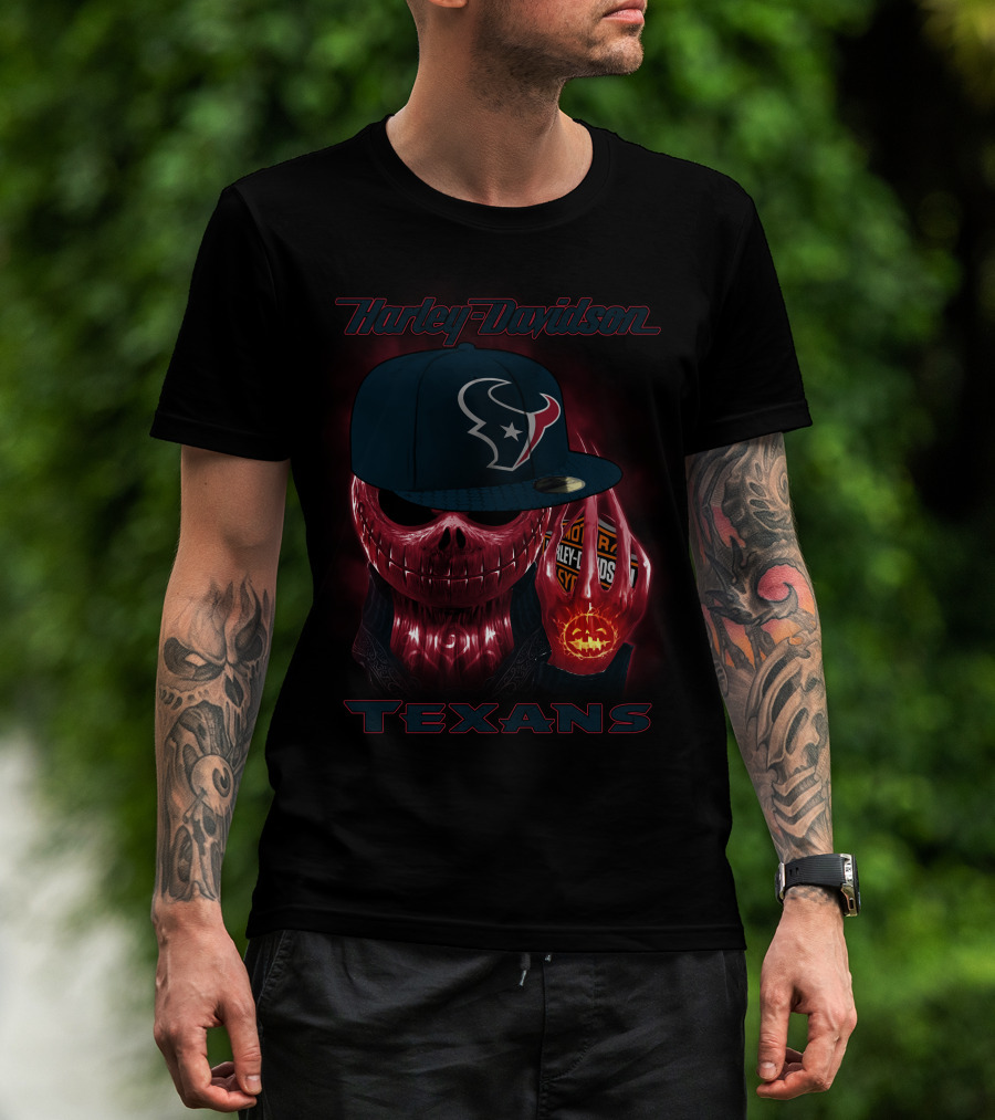 Harley Davidson Houston Texans Skulls And Cycles T-Shirt
