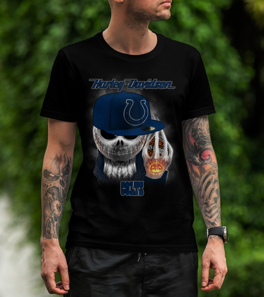 Harley Davidson Indianapolis Colts Halloween Skeleton T-Shirt