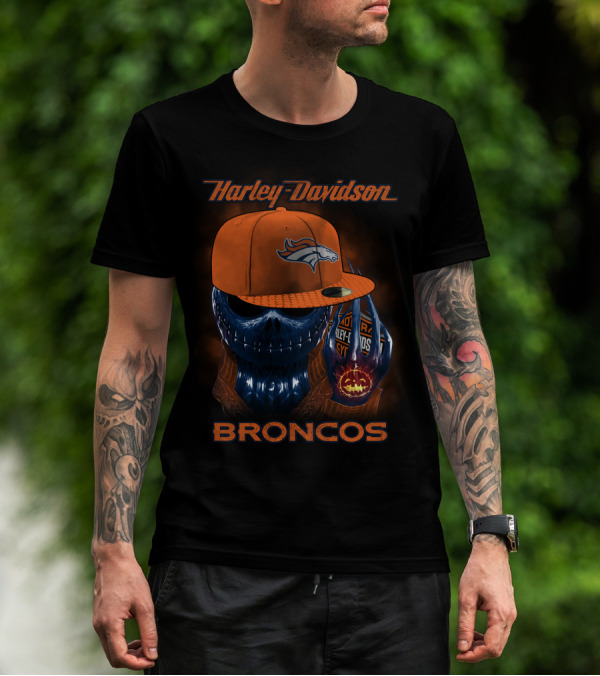 Harley Davidson Broncos Denver Broncos Skull With Hat T-Shirt