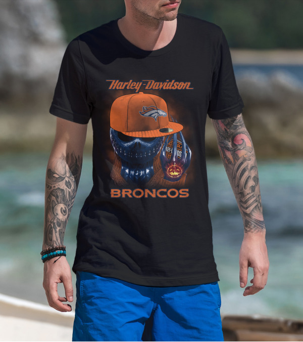 Harley Davidson Broncos Denver Broncos Skull With Hat T-Shirt