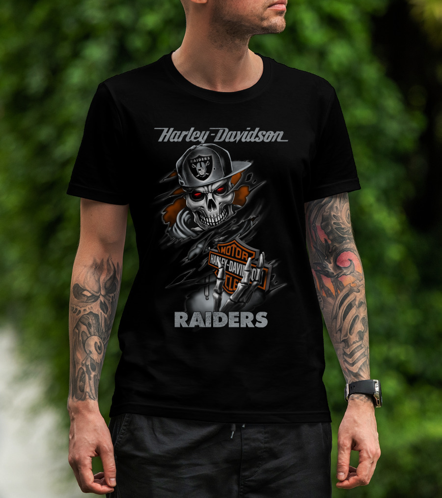 Harley Davidson Raiders Skeleton With Hat T-Shirt