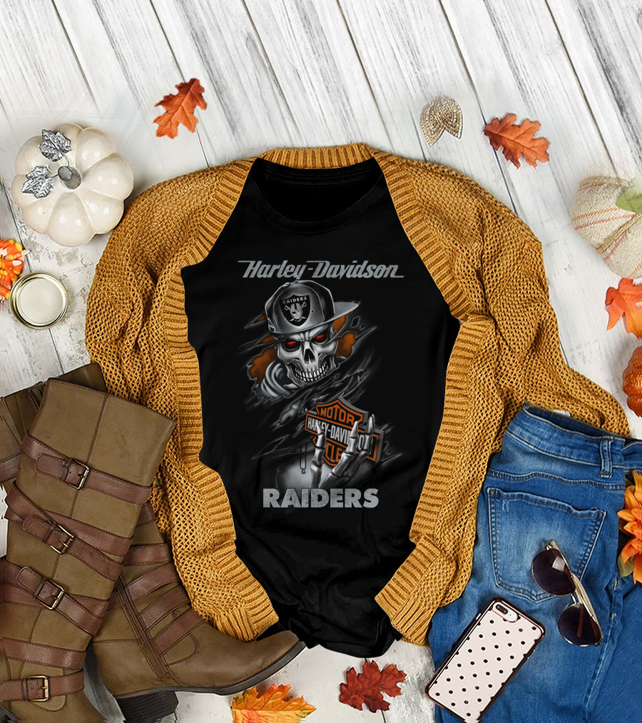 Harley Davidson Raiders Skeleton With Hat T-Shirt