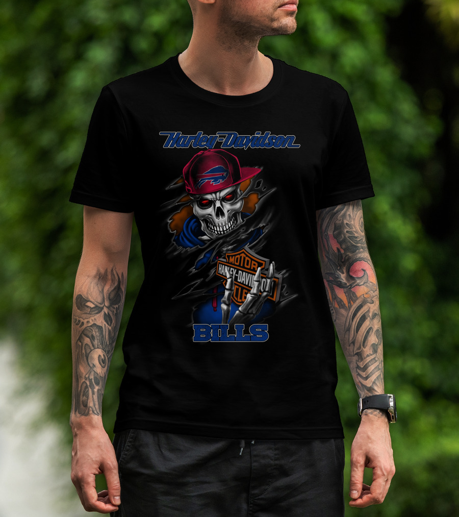 Harley Davidson Buffalo Bills Skeleton With Cap And Hoodie 2020Bb T-Shirt