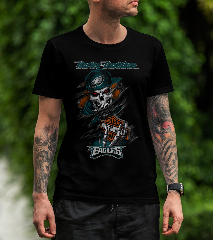 Harley Davidson Motorcycles Eagles Skull Vintage Theme T-Shirt