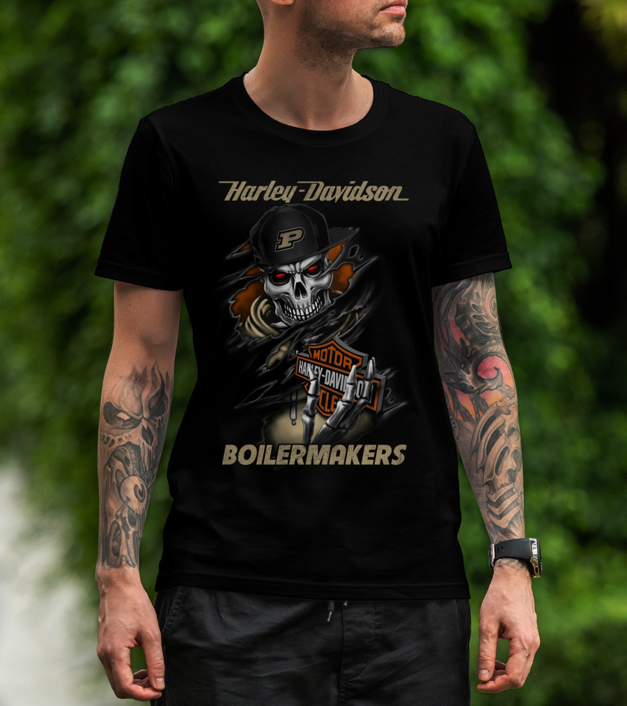 Harley Davidson Boilermakers Purdue Skull Motorcycles T-Shirt