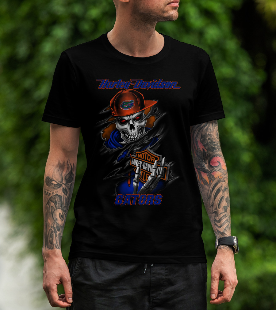 Harley Davidson Gators Skull With Florida Logo And Hoodie T-Shirt
