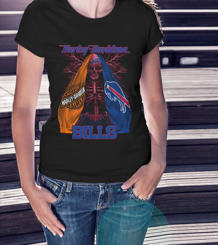 Harley Davidson Buffalo Bills Motorcycles Skull T-Shirt