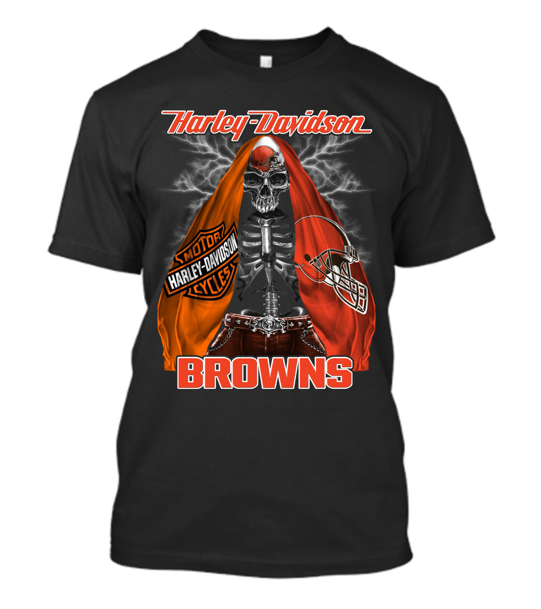 Harley Davidson Cleveland Browns Skull Motorcycle Helmet T-Shirt