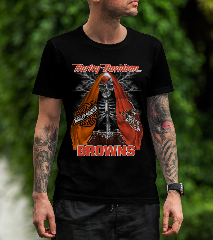 Harley Davidson Cleveland Browns Skull Motorcycle Helmet T-Shirt