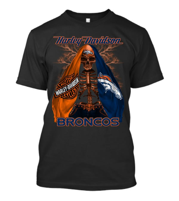 Harley Davidson Denver Broncos Skeleton Motorcycles T-Shirt