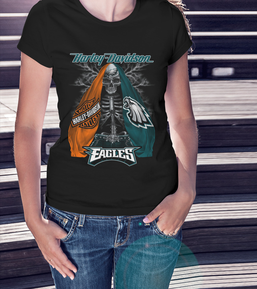 Harley Davidson Motorcycles Philadelphia Eagles Skeleton Edition T-Shirt