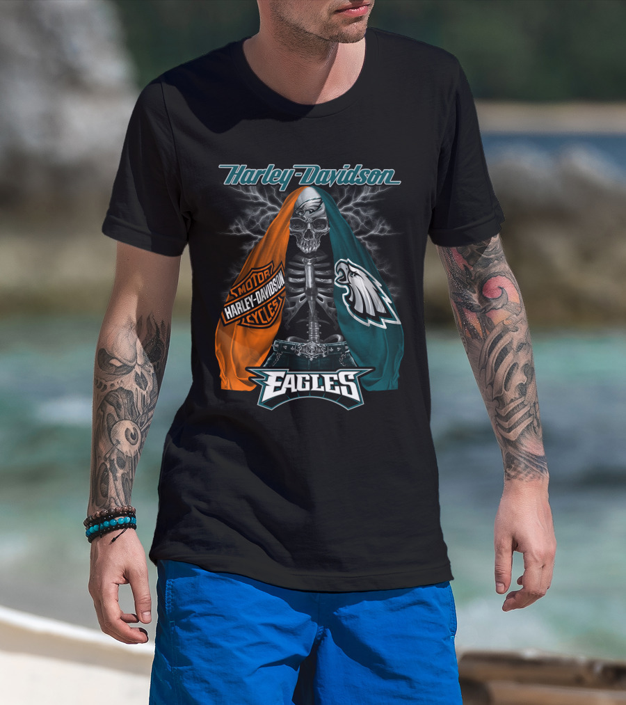 Harley Davidson Motorcycles Philadelphia Eagles Skeleton Edition T-Shirt