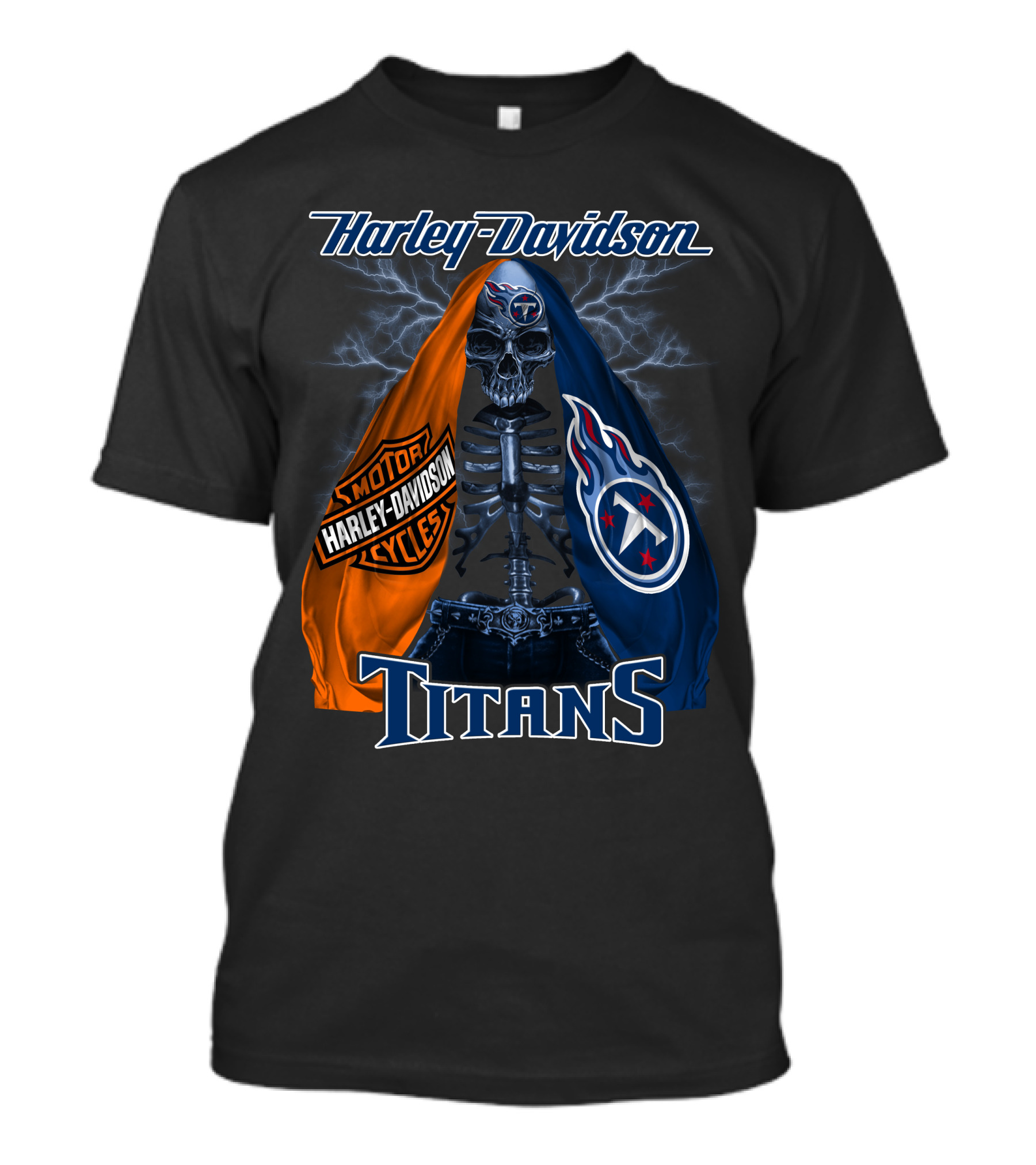 Harley Davidson Tennessee Titans Skeleton Moto Collaboration T-Shirt