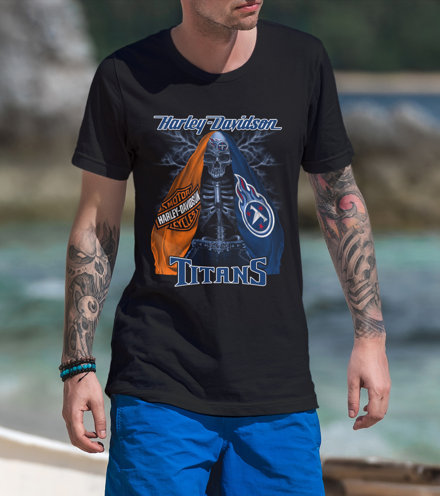 Harley Davidson Tennessee Titans Skeleton Moto Collaboration T-Shirt