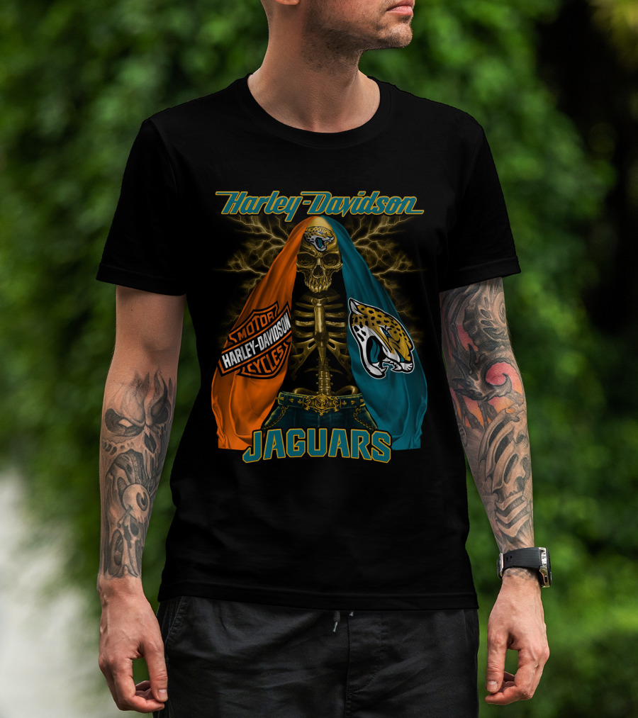 Harley Davidson Motorcycles Skull Jacksonville Jaguars T-Shirt