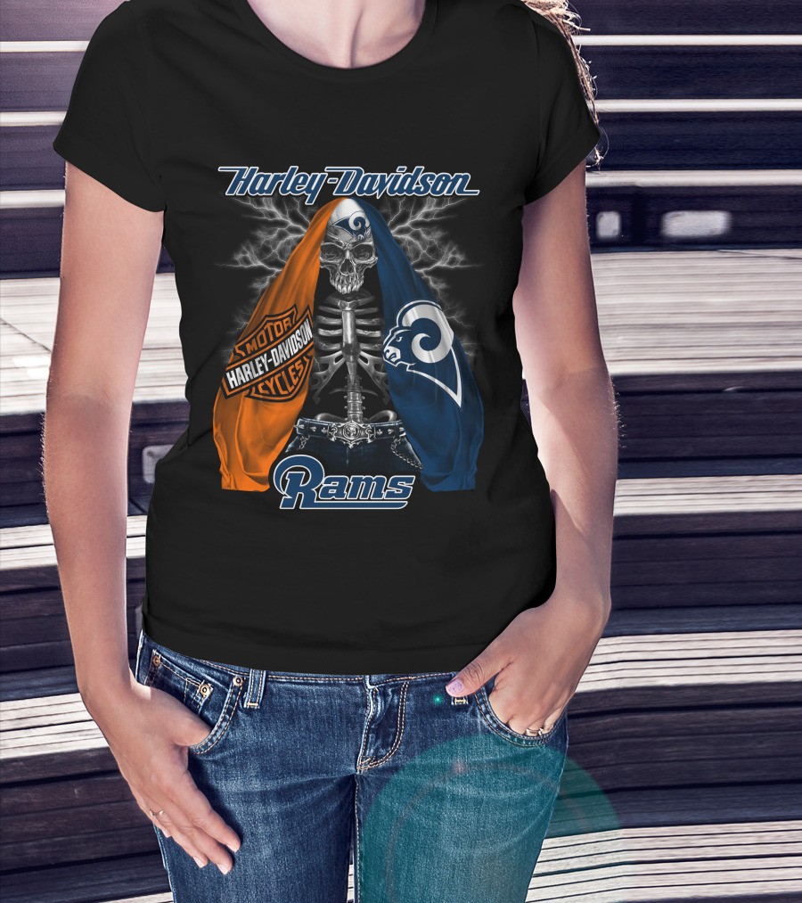 Harley Davidson Los Angeles Rams Motorcycles Skeleton T-Shirt