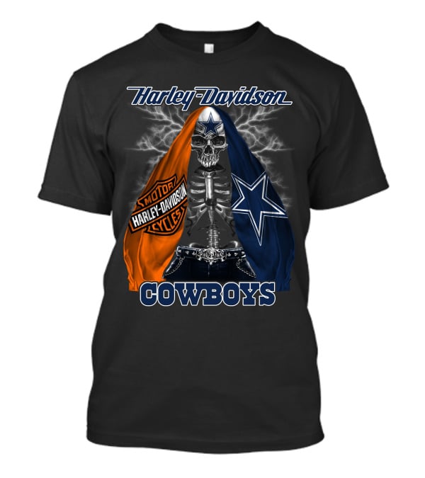 Harley Davidson Motorcycles Skeleton Dallas Cowboys T-Shirt