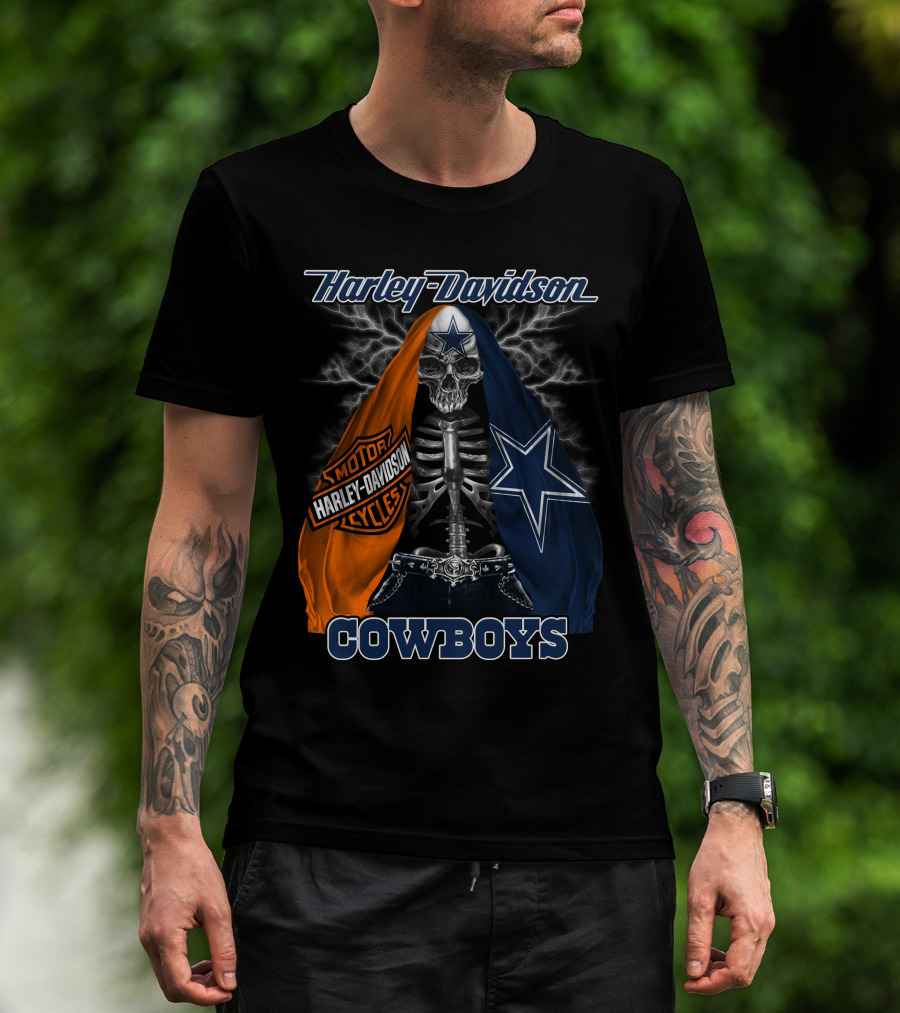 Harley Davidson Motorcycles Skeleton Dallas Cowboys T-Shirt