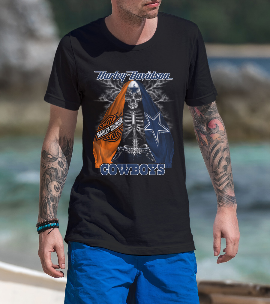 Harley Davidson Motorcycles Skeleton Dallas Cowboys T-Shirt