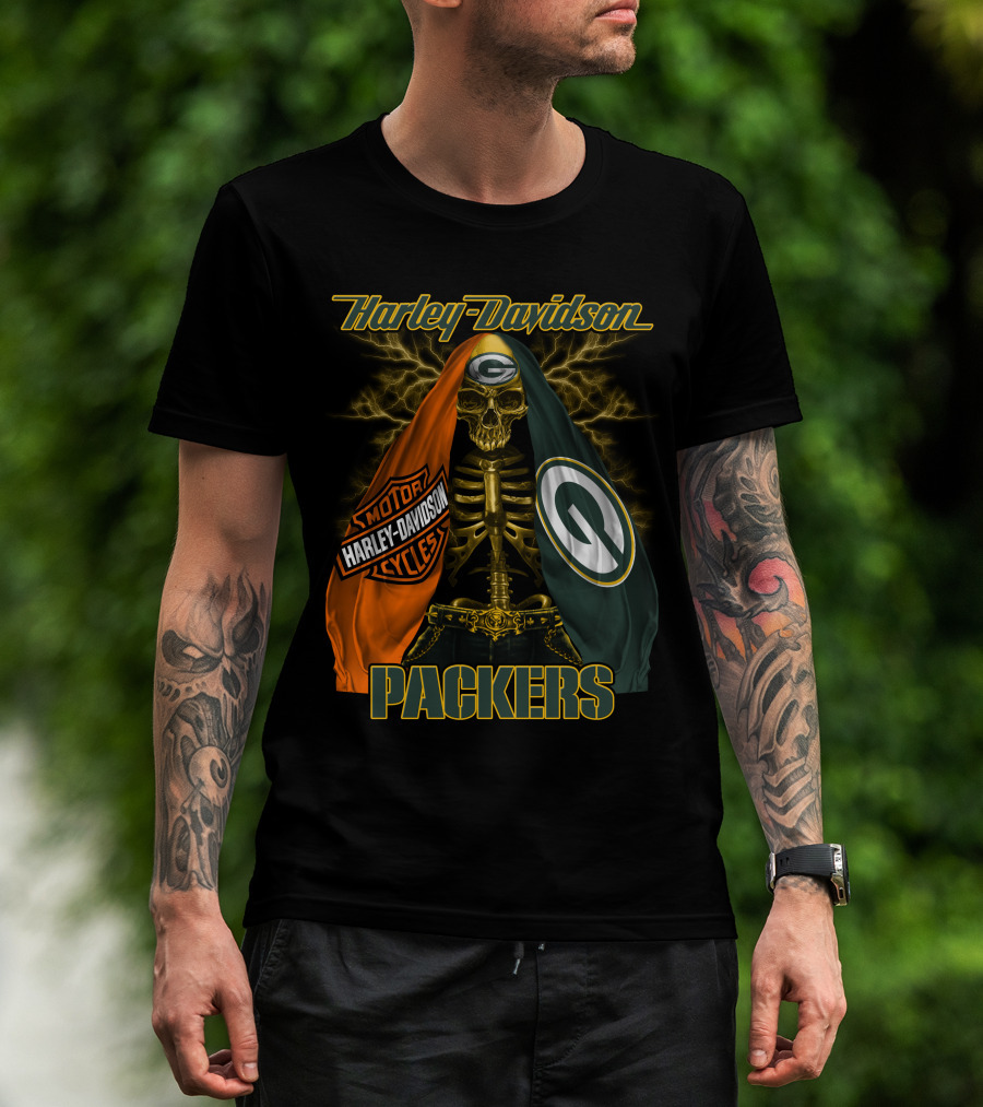 Harley Davidson Green Bay Packers Skeleton T-Shirt