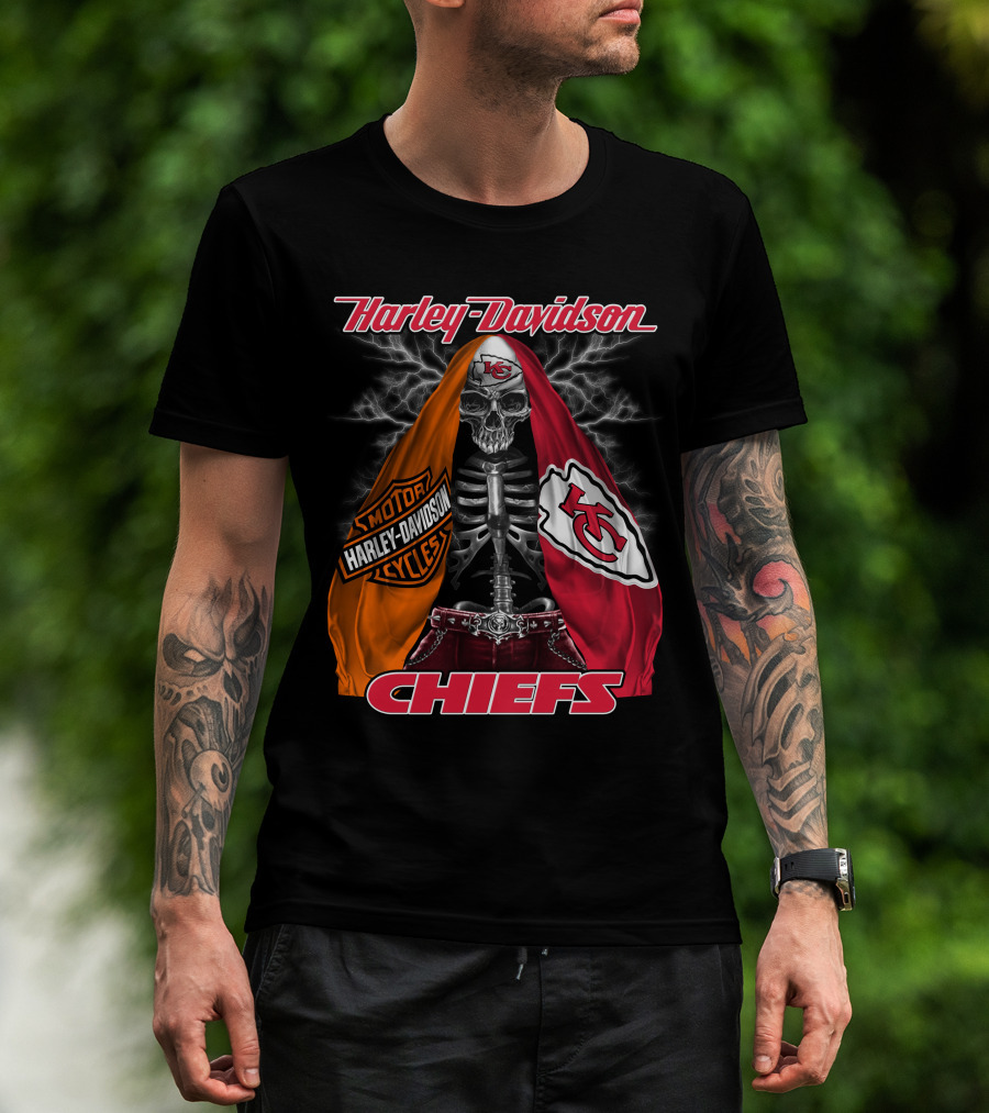 Harley Davidson Motorcycles Kansas City Chiefs Skeleton Chiefs T-Shirt