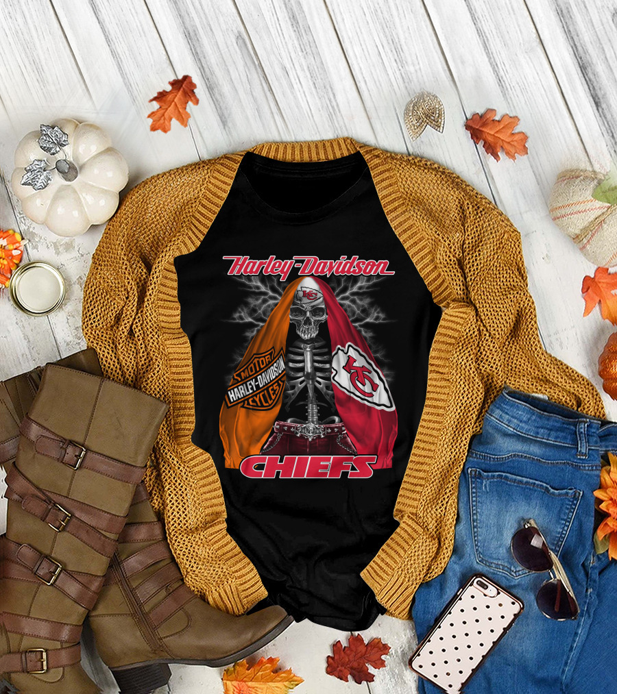 Harley Davidson Motorcycles Kansas City Chiefs Skeleton Chiefs T-Shirt